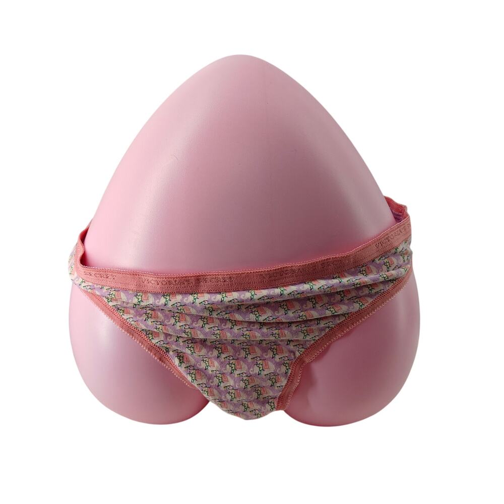 Victoria Secret Elephant Pink Purple Cotton Thong Panty Womens Large